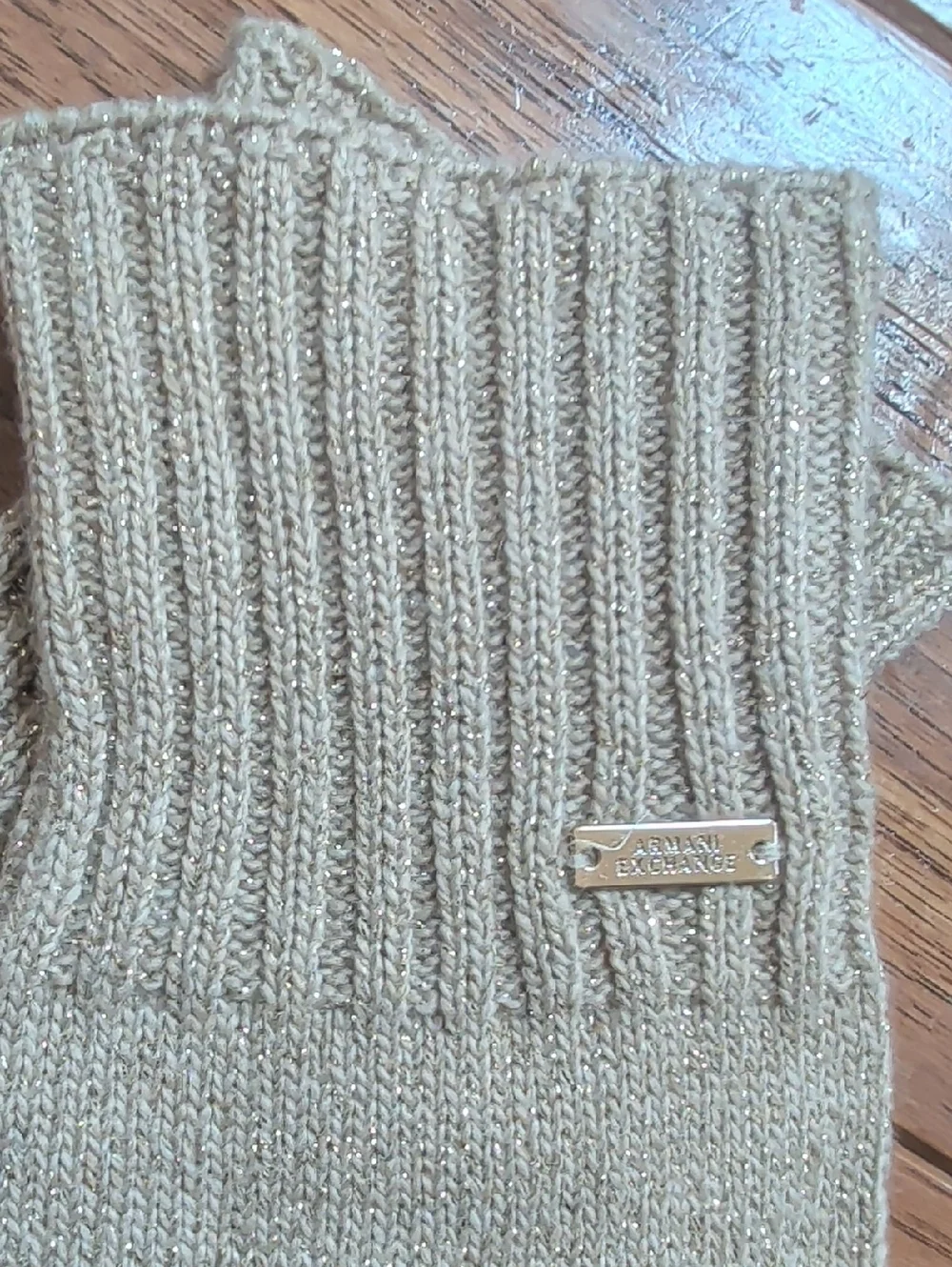 Armani Exchange Metallic Gold Shimmer Beige Knit Gloves